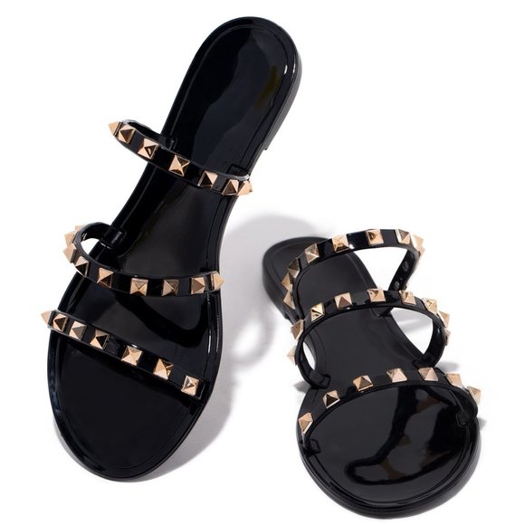NEW Spike Studded Slide Jelly Flat Sandal Open Toe - Picture 4 of 6